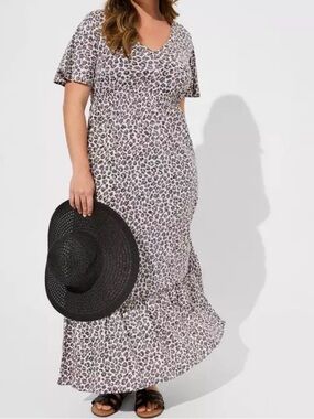 Torrid 5X Maxi Cotton Slub Babydoll Beach Leopard Print Dress